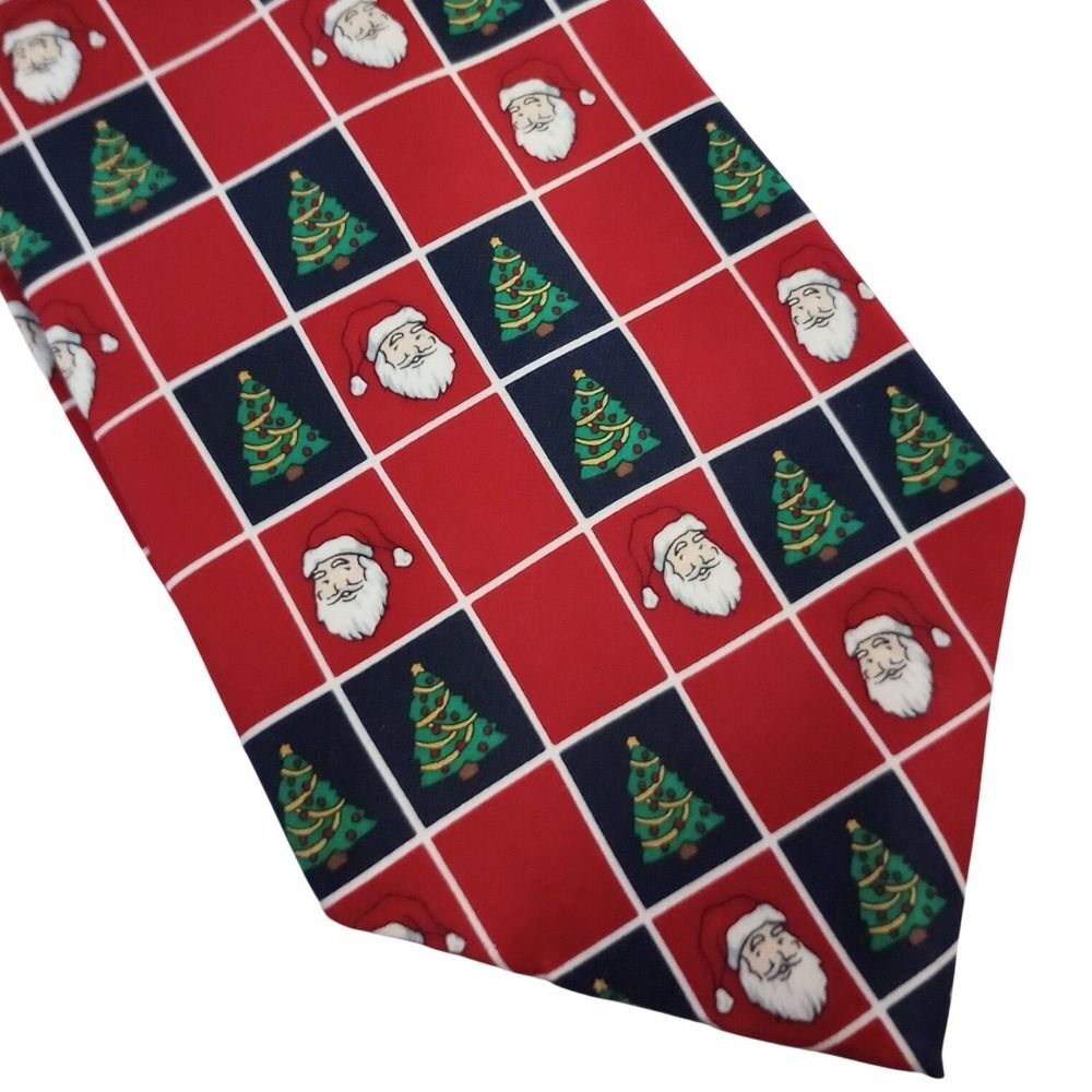 Noel Mens Christmas Silk Tie Red Navy Santa Claus Christmas‎ Tree Made in USA